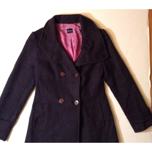 Vtg Wool Coat Women 8 Brown Pea Coat Tweed Double Breasted Boho Granny Retro 90s - Picture 3 of 12